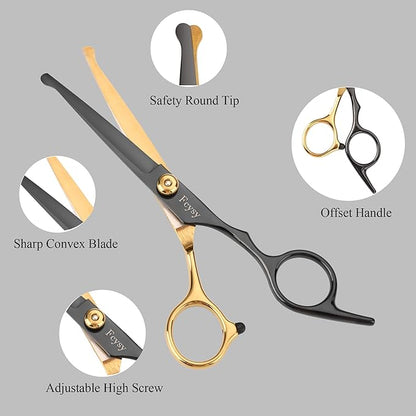 Dog Grooming Scissors Kit, Fcysy Professional Pet Shears for Cats at Home, Dog Grooming Tools with Curved & Straight Blades Scissors Thinning Shears Pet Supply Set