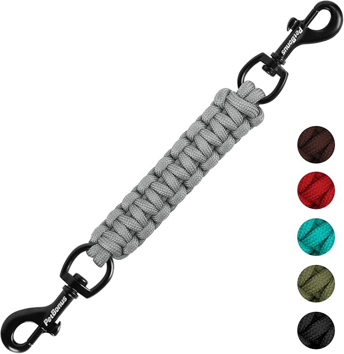 PetBonus Dog Collar Safety Clip, Handmade Backup Safety Strap for Dog Harness, Prong, Pinch Collar, Double Ended Clasp Leash Connector (Grey)