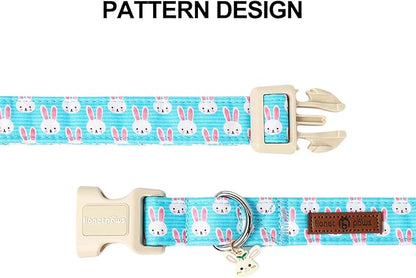 Lionet Paws Easter Dog Collar- Cute Bunny Blue Dog Collars with Plastic Buckle, Light Adjustable Dogs Collars with Rabbit Pendant for Small Dogs