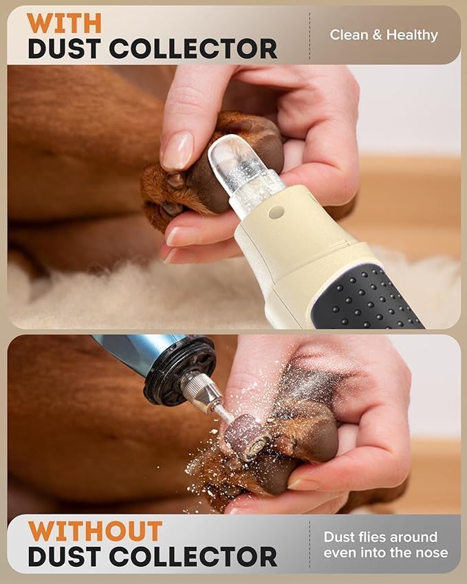7-Speed Dog Nail Grinder with LED Light – Ultra Quiet Electric Pet Nail Trimmer for Large Dogs & Cats – Professional Grooming Tool with Dust Collector, One-Hand Speed Control & Instant Stop Safety