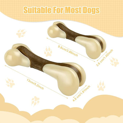 Sosation Bones Shaped Dog Toys for Aggressive Chewers, 2 Pack Christmas Dog Chew Toys Puppy Teething Nylon Beef Flavor for Large/Medium/Small Puppies Breeds(Hind Leg Bone,Large, Small)