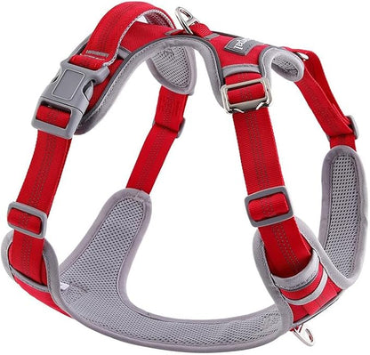 Paawpal Adjustable Dog Harness - No Pull, Reflective, Soft Padded for Small, Medium, Large Dogs - Includes Leash Red S