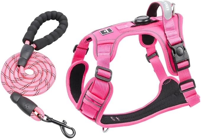 Airtag Dog Harness Chest Plate Reflective No Pull Harness with Leash for Extra Large Dogs (Fuchsia, M)