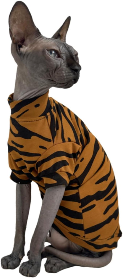 Limited Edition Sphynx Cat Cotton T-Shirts Hairless Cat Sweatshirt Pet Kitten Clothes Round Collar Kitten Shirts Vest Cats & Small Dogs Apparel (Siberian Tiger, S (3.3-4.4 lbs))