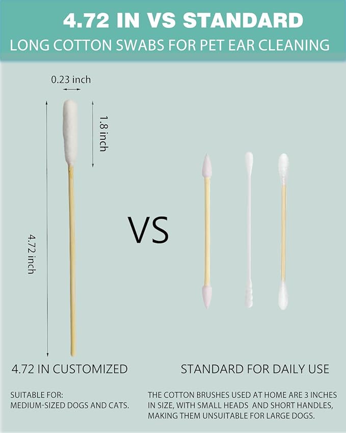 800 Count Bulk Dog Ear Swabs, 4.72 Inch Bamboo Cotton Buds Refill for Small to Medium Dogs & Cats – Precision Tips for Grooming, Tear Stains & Wax Removal (16 Resealable Packs)