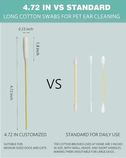 800 Count Bulk Dog Ear Swabs, 4.72 Inch Bamboo Cotton Buds Refill for Small to Medium Dogs & Cats – Precision Tips for Grooming, Tear Stains & Wax Removal (16 Resealable Packs)