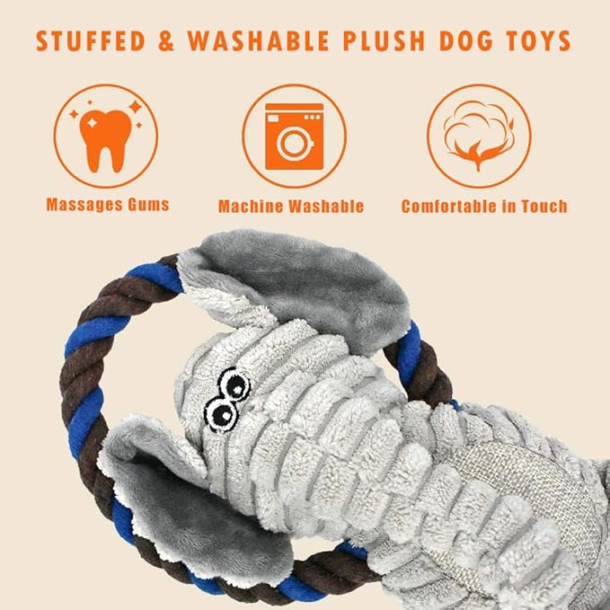 Rope Dog Toys to Keep Them Busy - Tug of War Dog Toys for Boredom Plush Interactive Squeaky Puppy Toys for Small Medium Large Dogs, Training Birthday Gifts