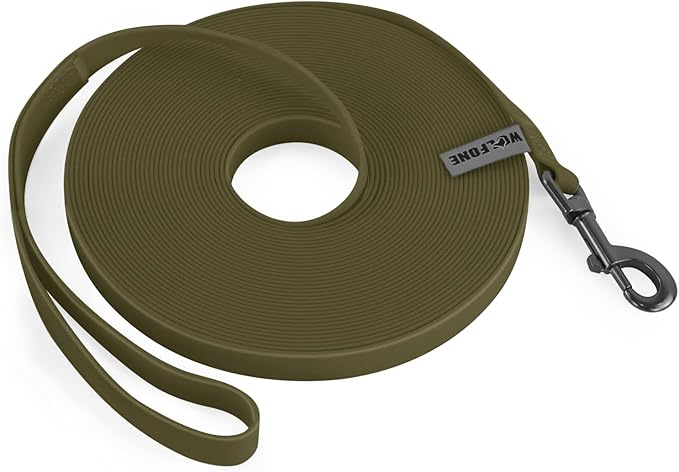 Wolfone 30ft Army Green Long Leash - Waterproof Training Dog Leash for Recall, Swimming, Camping, Beach, Hunting, Walking