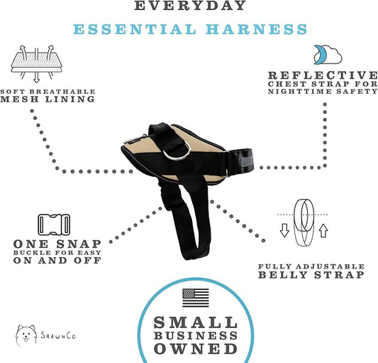 ShawnCo Essential Dog Harness, No-Pull Pet Vest with 3 Leash Clips, No Choke, Reflective, Adjustable and Padded, for Easy Walking and Training for Small, Medium and Large Dogs (Driftwood, S)