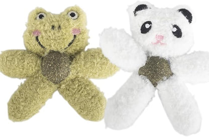 Gavpepy Cat Toys with Catnip Kitten Chew Bite Supplies Boredom Relief Fluffy Kitty Teeth Cleaning Chewing Cat Lovers Interactive Plush Gift (Frog&Panda)