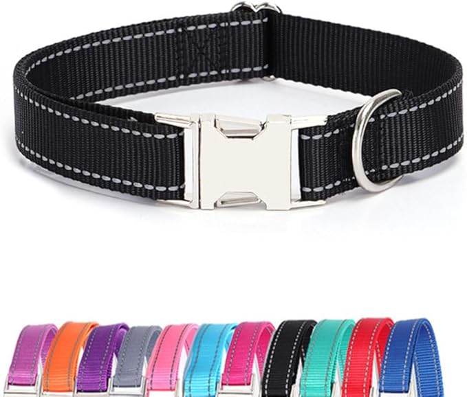 Reflective Dog Collar and Leash Set with Metal Buckle, Soft Sturdy Nylon Dog Collars with Quick Release Buckle, Adjustable Pet Collars with with ID Tag Ring for Small Medium Large Dogs