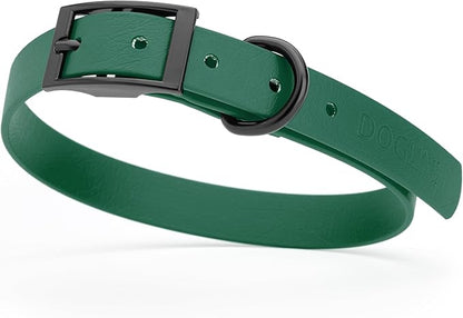 Dogline Biothane Waterproof Dog Collar Strong Coated Nylon Webbing with Black Hardware Odor- Proof for Easy Care Easy to Clean High Performance Fits Small Medium or Large Dogs, Hunter Green