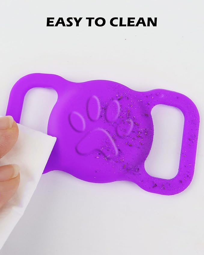 Dynmeow Dog Cat Collar Holder Compatible with Airtag, Anti-Lost Silcione Holder for 3/4-1" inch Wide Collar, Purple, M(1 Pack)