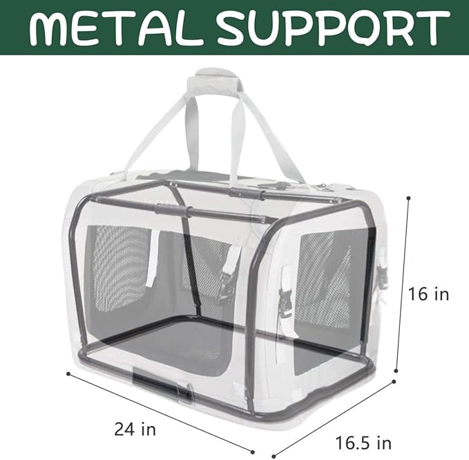 Petseek Extra Large Cat Carrier Soft Sided, Portable Small Dog Carrier for 2 Cats, 24"x16.5"x16" Car Travel Folding Comfortable Design, Green