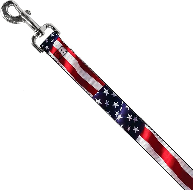 Buckle-Down Dog Leash American Flag Vivid Close Up 6 Feet Long 1.5 Inch Wide