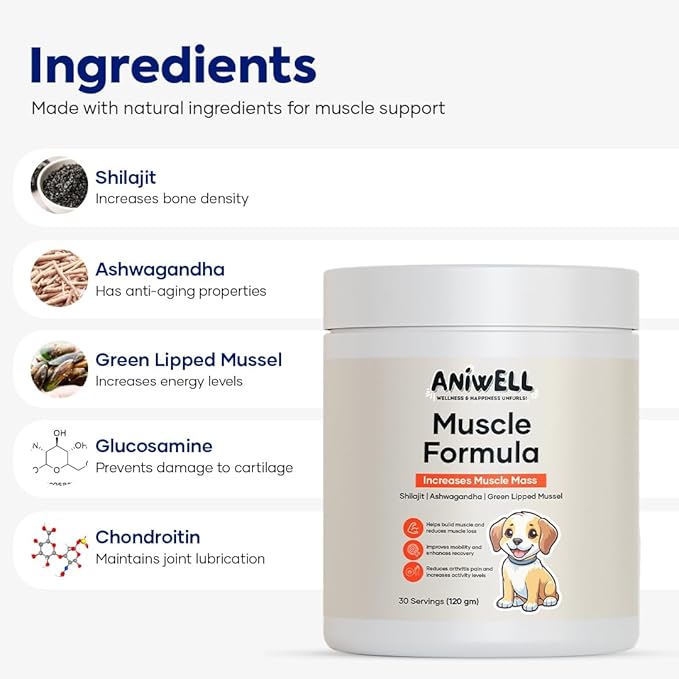 Muscle & Vitality Formula for Dogs with Ashwagandha, Shilajit, Green Lipped Mussel & Glucosamine | Pack of 2