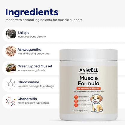Muscle & Vitality Formula for Dogs with Ashwagandha, Shilajit, Green Lipped Mussel & Glucosamine | Pack of 2