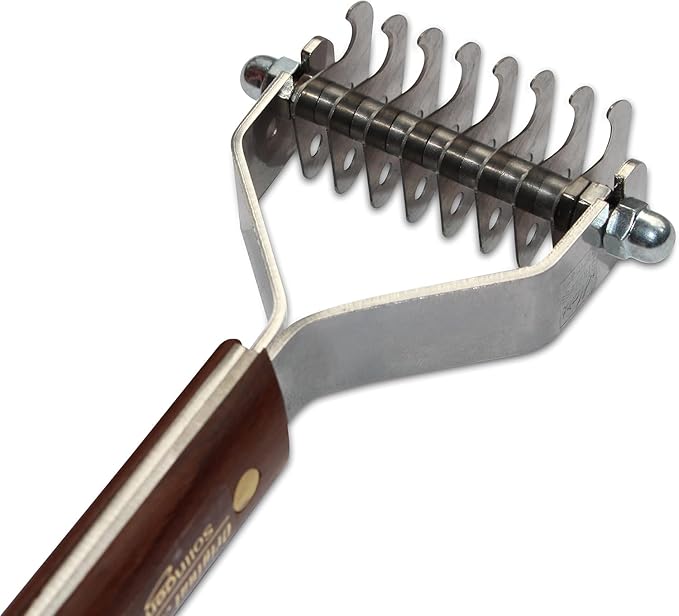 Mars Coat King Dematting Undercoat Grooming Rake Stripper Tool for Dogs and Cats, Stainless Steel with Wooden Handle for Thick Coats, 8-Blade Stripper for Groomers, Pet Owners