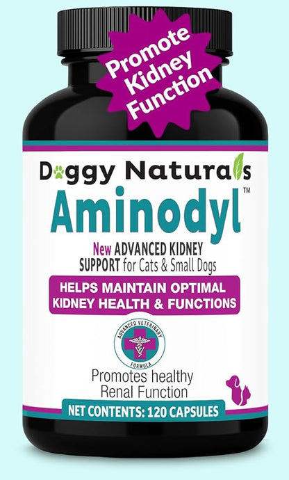 Aminodyl™ Kidney Support Supplement 400mg for Cats & Small Dogs - Supports Natural Kidney Function with Amino Vastly Promotes Health, Wellbeing & Vitality of Kidneys - 120 Sprinkle Capsules. U.S.A
