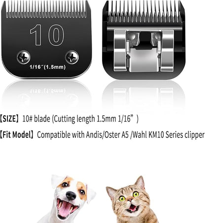 Audoc 10 Blades Dog Grooming Blades Compatible with Andis/Oster A5/Wahl KM-10 Series Dog Clippers,Detachable Clipper Replacement Blade,Black (5PCS Black-#10+3FC+4FC+5FC+7FC)