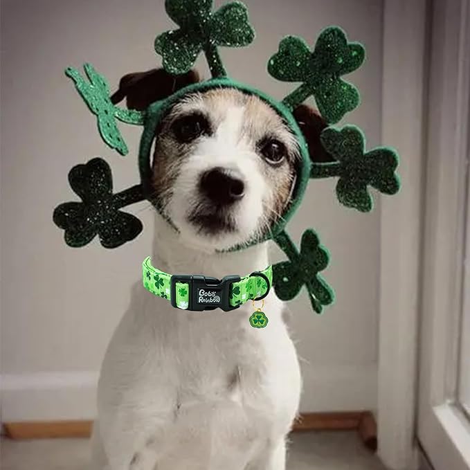St Patrick's Day Dog Collar-Trefoil Spring Adjustable Cute Pet Collars Green Soft Cotton Holiday Puppy Collar Necklace Gift for X-Small Dogs