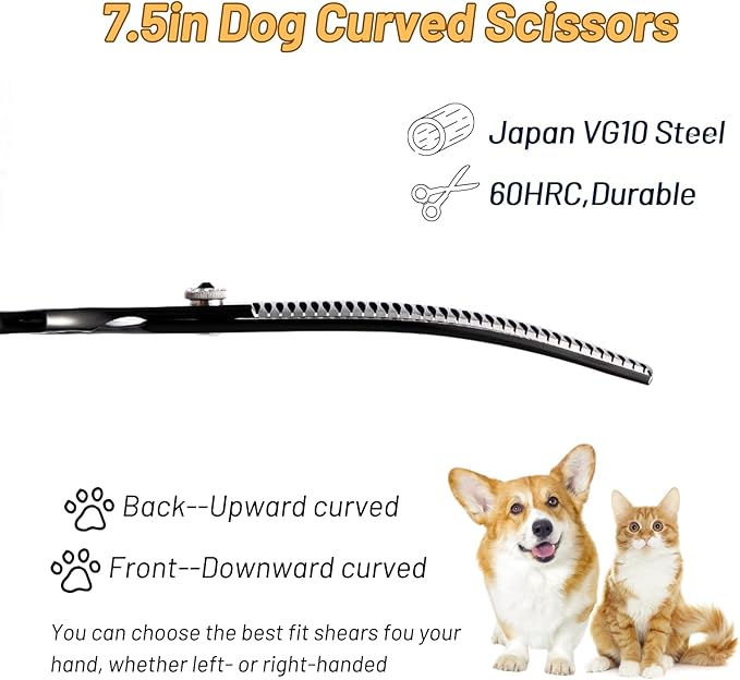 7.5inch Curved Chunker Dog Grooming Scissors, 35 Teeth Professional Dog Cutting Scissors, 25 Degree Bend High-end Shears for Pet Groomers or Family Use, with Symmetric Handle, Thinning Rate 65%, Black