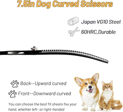 7.5inch Curved Chunker Dog Grooming Scissors, 35 Teeth Professional Dog Cutting Scissors, 25 Degree Bend High-end Shears for Pet Groomers or Family Use, with Symmetric Handle, Thinning Rate 65%, Black
