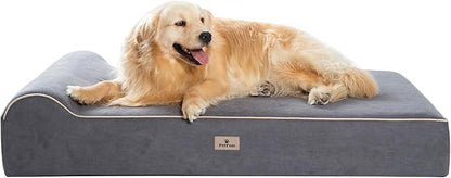 PetFun Jumbo Orthopedic Dog Bed for Large Dogs - 7-inch Thick Memory Foam Dog Bed with Pillow Removable Cover Machine Washable (Gray | Suede), 50''L x 34''W x 10''Th I Extra Large