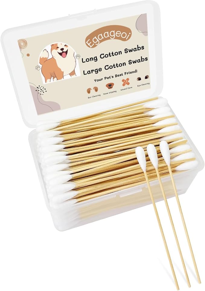 Egaageoi 200 Count Large Cotton Swabs for Dogs & Cats (6 Inch) | Biodegradable Bamboo Handle Q-Tips for Pet Ear Cleaning | Soft Fragrance-Free Applicators for Ointments & Medication