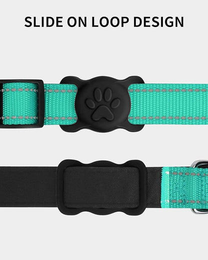 Dynmeow Dog Cat Collar Holder Compatible with Airtag, Anti-Lost Silcione Holder for 3/4-1" inch Wide Collar, Black, M(1 Pack)