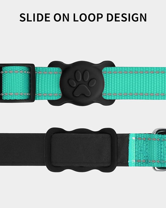 Dynmeow Dog Cat Collar Holder Compatible with Airtag, Anti-Lost Silcione Holder for 3/4-1" inch Wide Collar, Black, M(1 Pack)