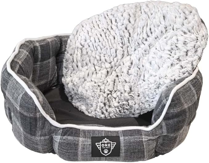 One for Pets Snuggle Pet Bed,Dog Bed, Cat Bed, Removable Washable Octagon Cuddle Bed,Anti Anxiety (Check Pattern, Large (30 Inch))