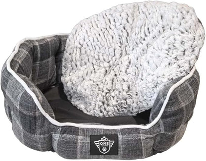 One for Pets Snuggle Pet Bed,Dog Bed, Cat Bed, Removable Washable Octagon Cuddle Bed,Anti Anxiety (Check Pattern, Large (30 Inch))