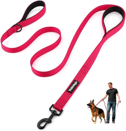 Heavy Duty Double Handle Dog Leash 6 ft Long for Total Control, Padded 2 Handle, Reflective Training Lead for Medium Large Dogs (Red, 6 FT)