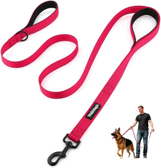 Heavy Duty Double Handle Dog Leash 6 ft Long for Total Control, Padded 2 Handle, Reflective Training Lead for Medium Large Dogs (Red, 6 FT)