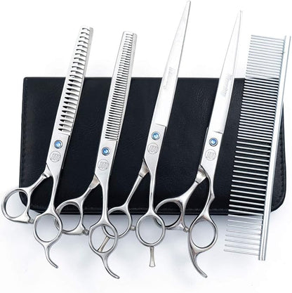 Professional Dog Scissors Set, 7 Inch/8 Inch Curved Chunkers & Thinning Shears with Grooming Comb