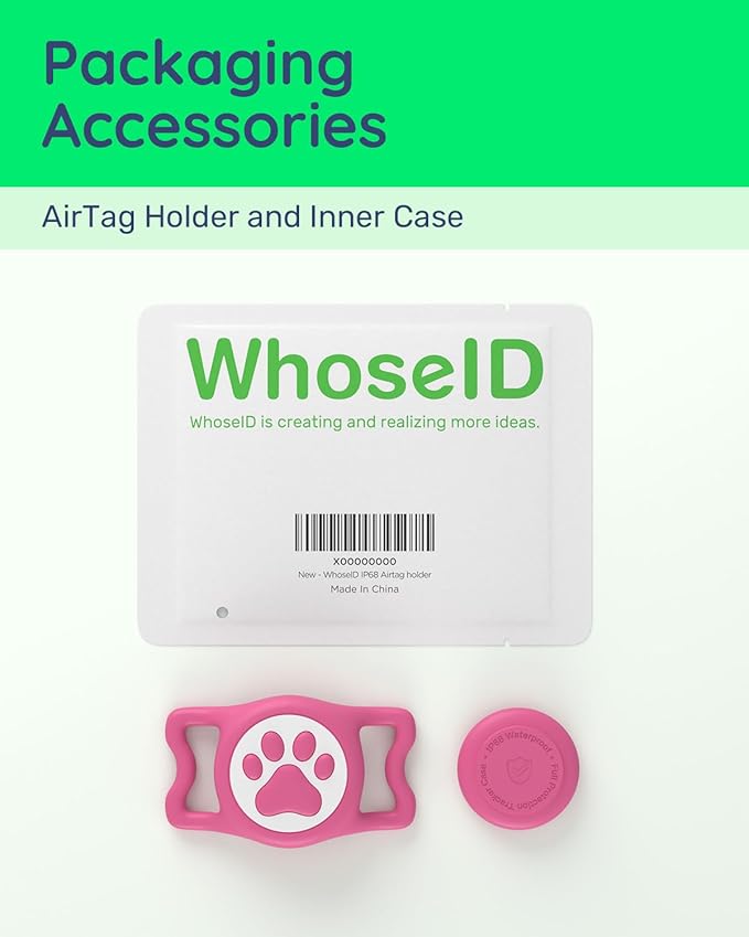 WhoseID IP68 Waterpoof Dog Airtag Holder, Stretchy Silicone Full Body Covered Apple Air Tag Holder for Dog Cat Collar Fit All Width Collar (Rose, 1 Pack)