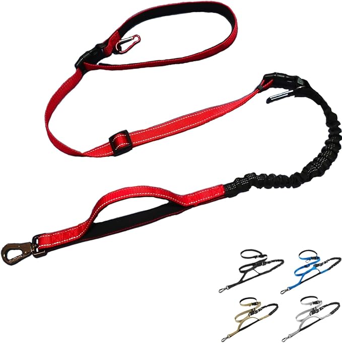 Dog Leash, Hands Free - 6-in-1 Reflective Bungee Leash Design for Large & Medium Dogs, Adjustable Nylon Belt for Running, Hiking & Daily Walks (Red)