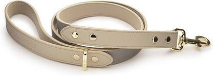 Nina Woof London Vegan Leather Dog Lead (4ft) Padded Luxury - Large & Medium Dogs, Ideal Long Leash (Grey Over Beige)