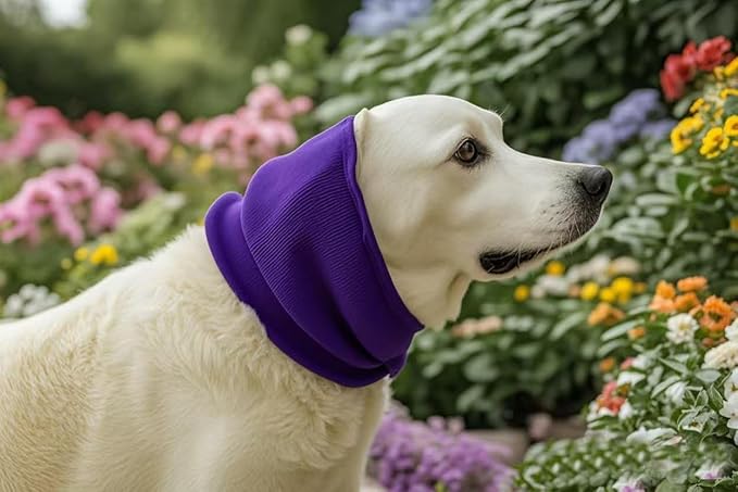 FDANDADE Dog Calming Band, Dog Ear Cover Anxiety Relief – Noise Canceling for Fireworks, Thunderstorms, Pet Grooming & Force Drying(Purple L)