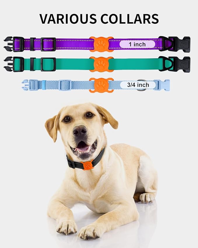 Dynmeow Dog Cat Collar Holder Compatible with Airtag, Anti-Lost Silcione Holder for 3/4-1" inch Wide Collar, Orange, M(1 Pack)