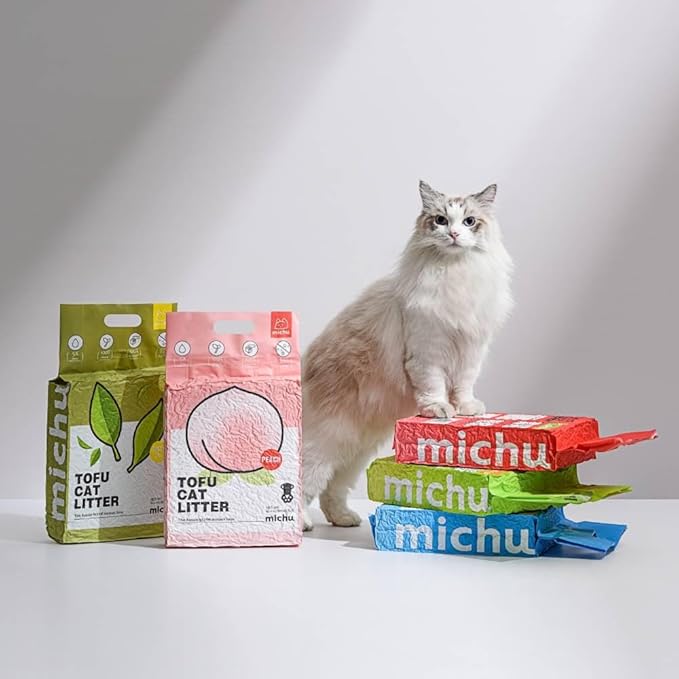 Michu Tofu Cat Litter Natural Clumping Tofu Cat Litter, Fast Clumping and Easily Scoop-able 5.5lb/88oz 5 Scents - Greentea, 4 Pack