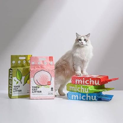 Michu Tofu Cat Litter Natural Clumping Tofu Cat Litter, Fast Clumping and Easily Scoop-able 5.5lb/88oz 5 Scents - Greentea, 4 Pack