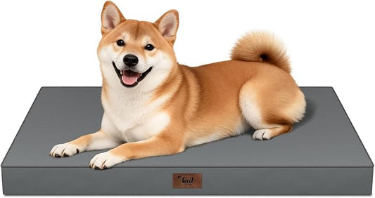 Tail Stories Outdoor Dog Bed for Medium Dogs, Waterproof Dog Crate Mat Orthopedic Egg Crate Foam Pet Bed with Washable Removable Oxford Cover, Grey