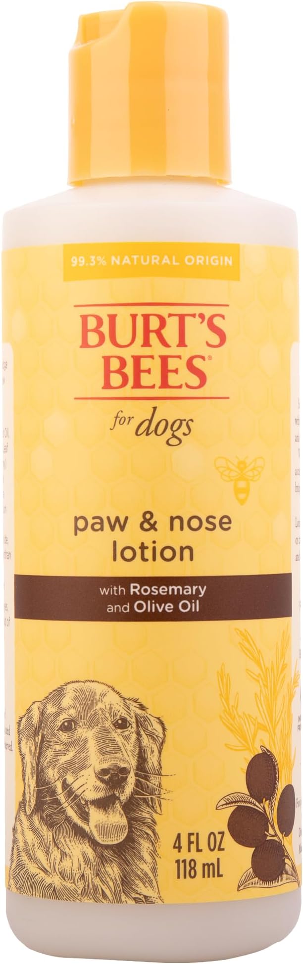 Burt's Bees for Pets Dog Lotion for Paw and Nose with Rosemary and Olive Oil - Soothing Dog Paw Balm Moisturizer for Cracked Pads & Dry Skin, Snout Soother for Dogs, Nose Butter for Dogs, 4 Fl Oz
