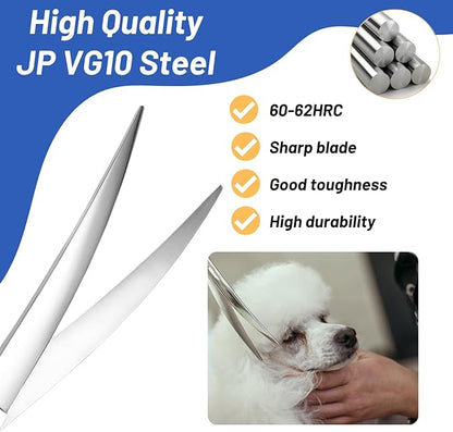 8inch Curved Dog Grooming Scissors Professional, Japanese VG10 Steel Sharp Pet Trimming Shears, 30 Degree Bend Cat Dog Scissors for Grooming Face and Paws Groomers, with CNC Screw & Ergonomic Handle