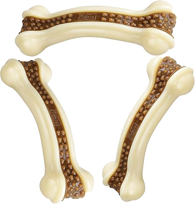 Bone Chew Toys for Aggressive Chewers, 3 Pack Real Beef Flavor, Indestructible Dog Teething Toys for Medium/Large/Small Breed, Durable Nylon Tough Dog Toy