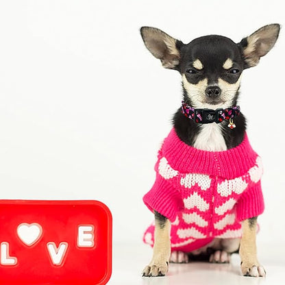 Elegant little tail Day Dog Collar, Red Heart Dog Collars Female or Male Adjustable Cotton Pet Collar with Quick Release Buckle for Small Medium Large Dogs