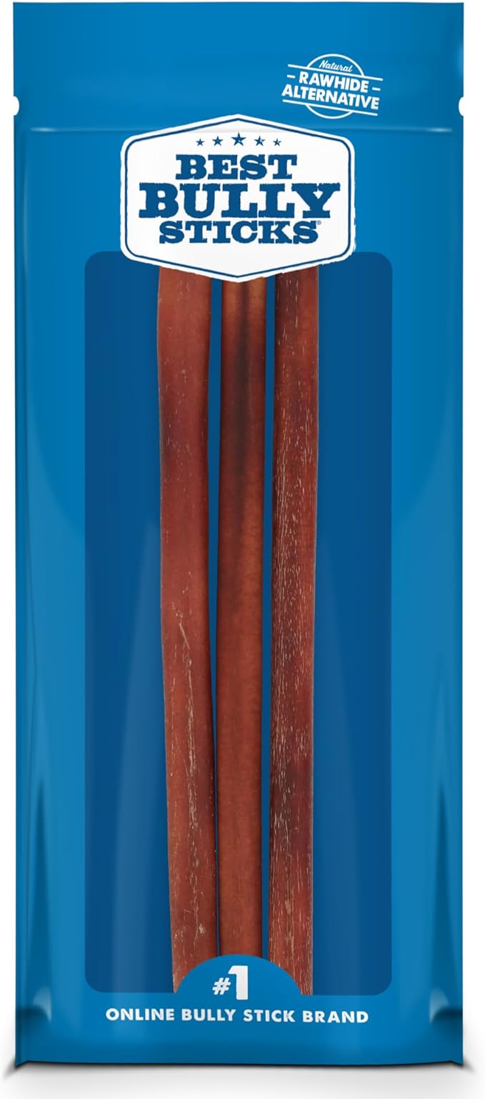 Best Bully Sticks 12 Inch Bully Sticks for Dogs - 3 Count (Pack of 1) - Natural, Easily Digestible, 100% Grass-Fed Beef, Grain and Rawhide Free - Trial Size