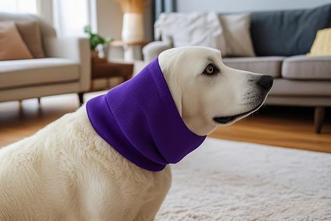 FDANDADE Dog Calming Band, Dog Ear Cover Anxiety Relief – Noise Canceling for Fireworks, Thunderstorms, Pet Grooming & Force Drying(Purple L)